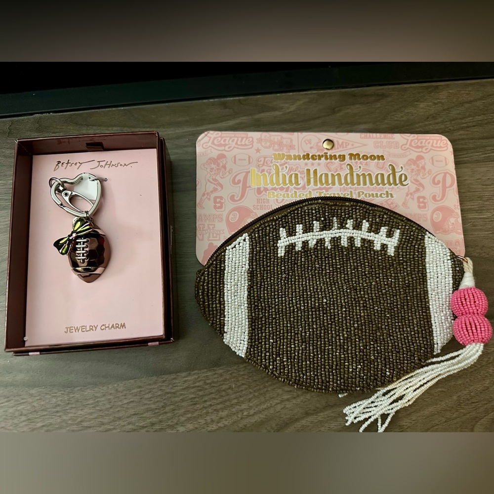 Football Beaded Pouch and Betsey Johnson Bag Charm